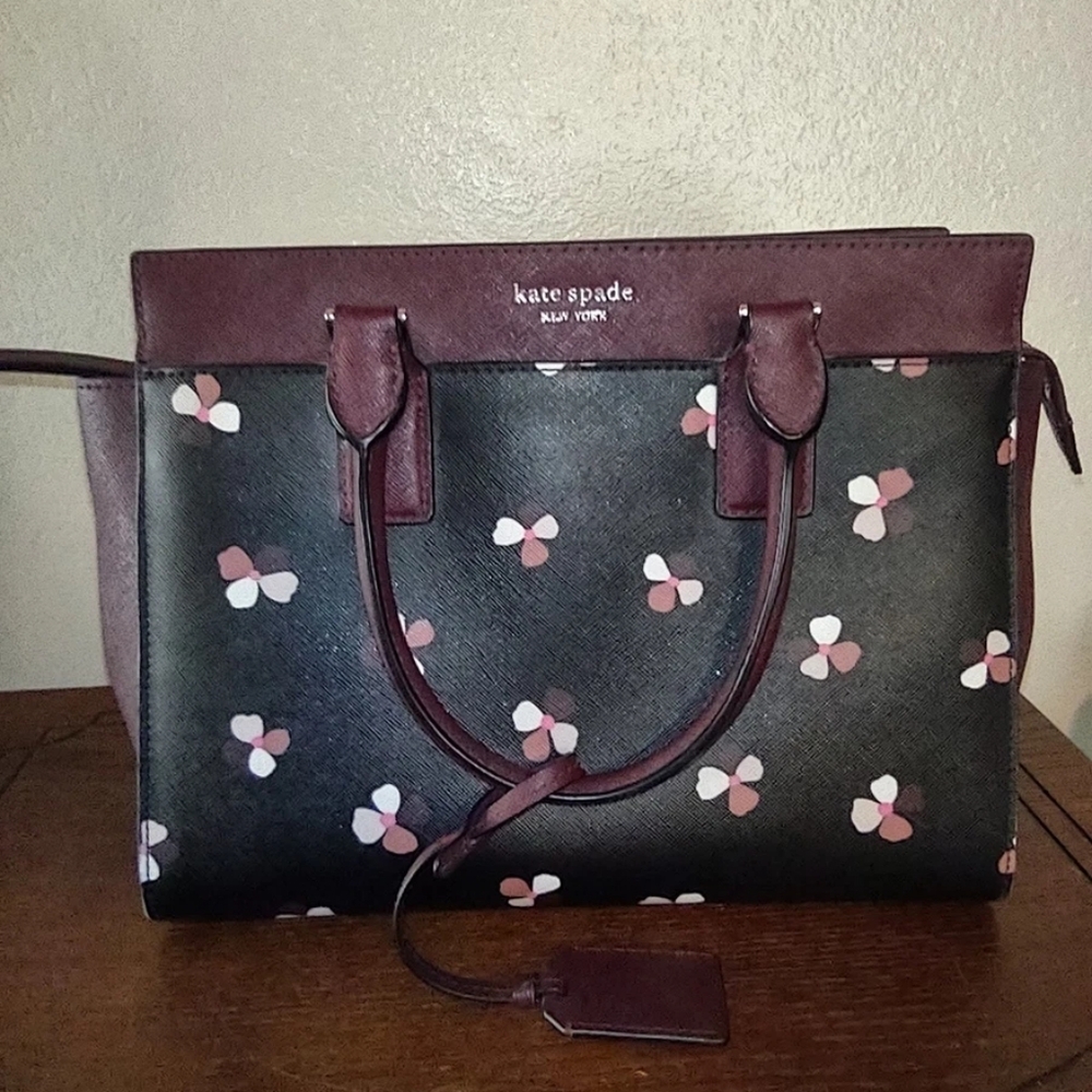 Kate Spade Cameron Dusk Buds Ditsy Medium Satchel Black + Floral 